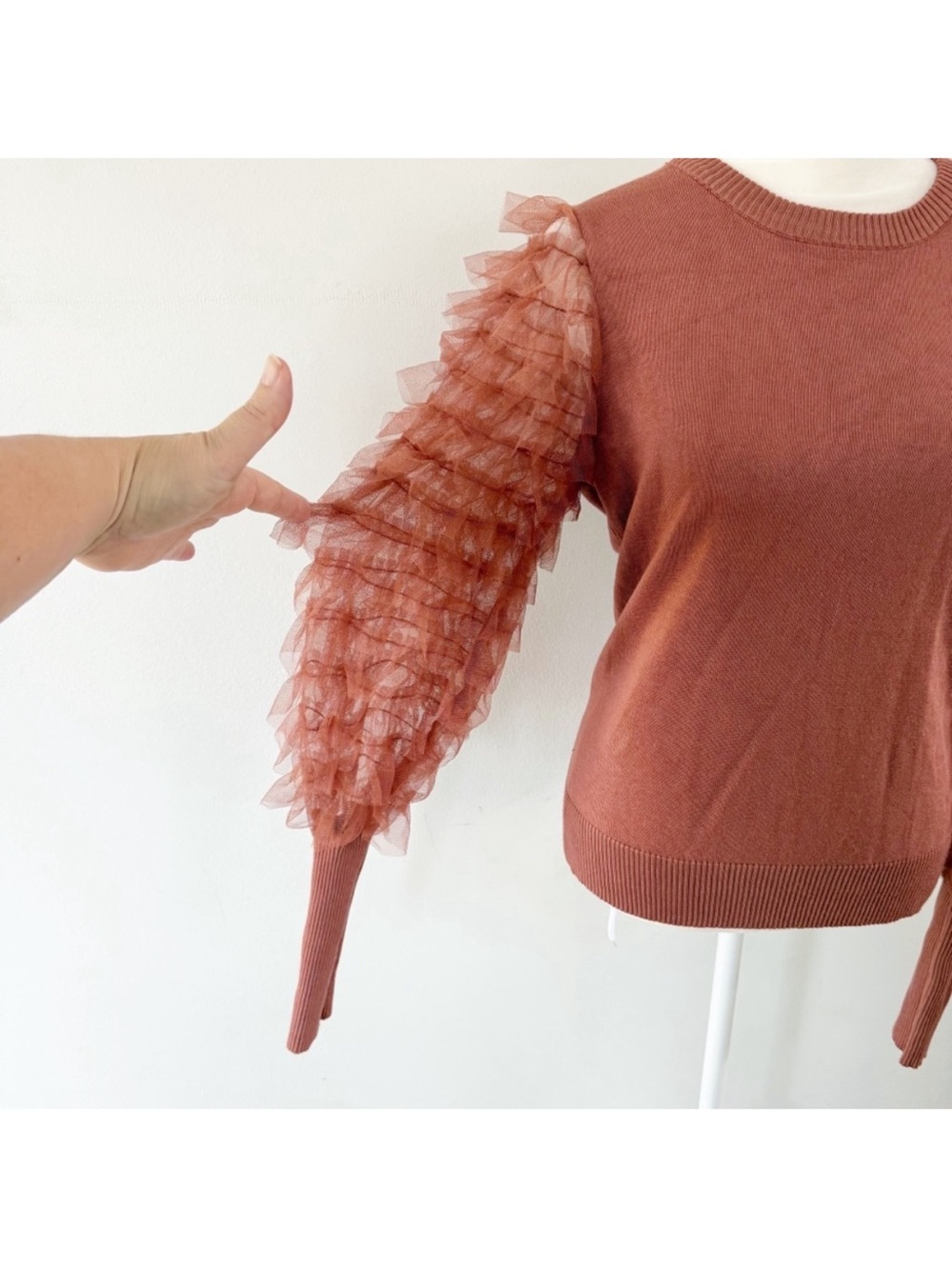 Cato Women Sheer‎ Ruffle Sleeve Sweater Small Boho Coquette Feminine Maximalist - Picture 3 of 7